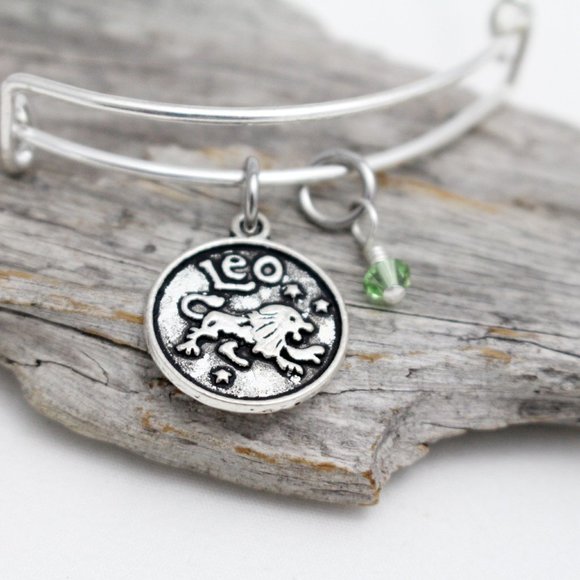 August Leo Adjustable Charm Bangle - Handmade Zodiac Bracelet - Picture 1 of 12